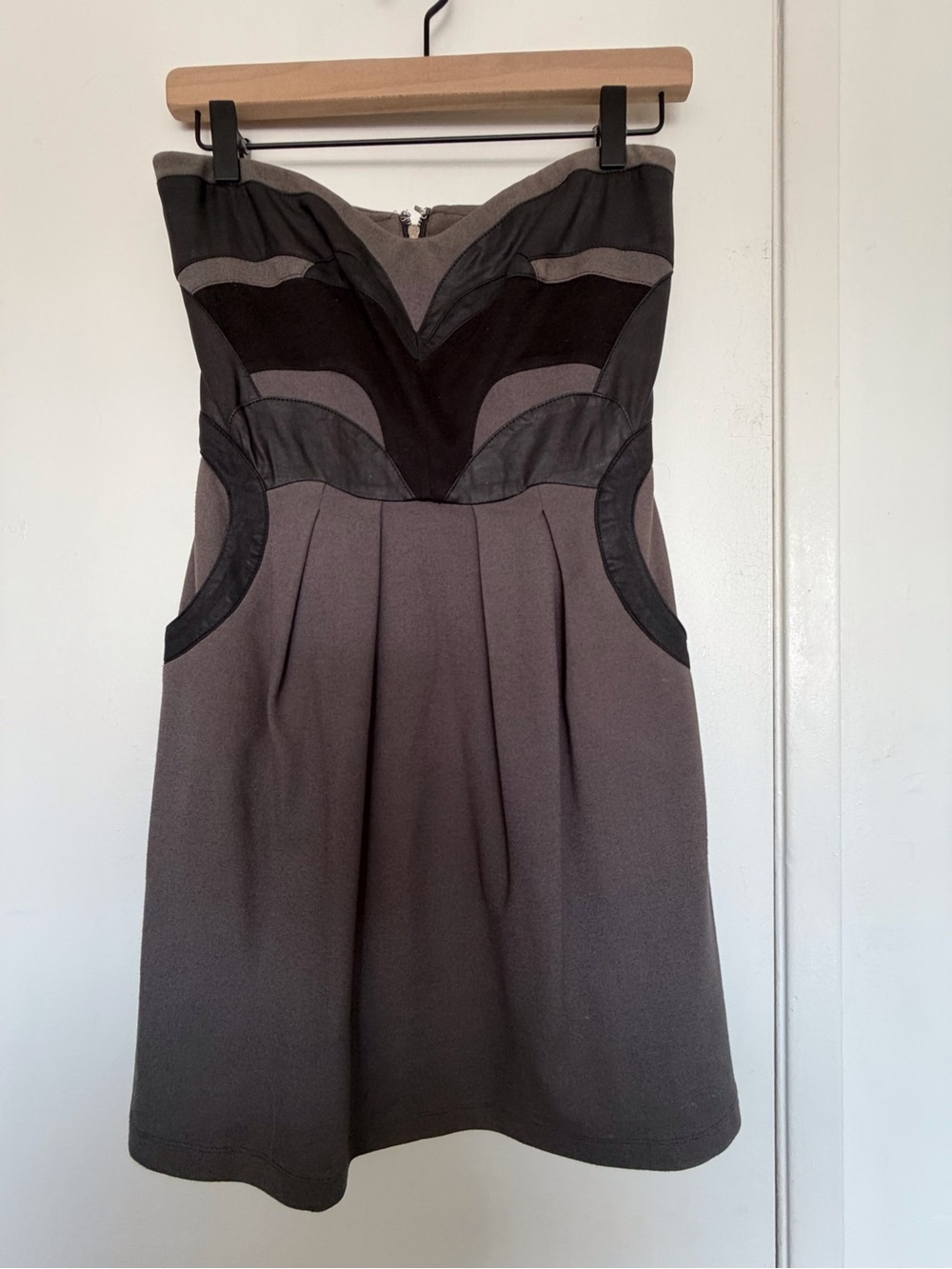 Strapless Grey and Black Fit-&-Flare Dress